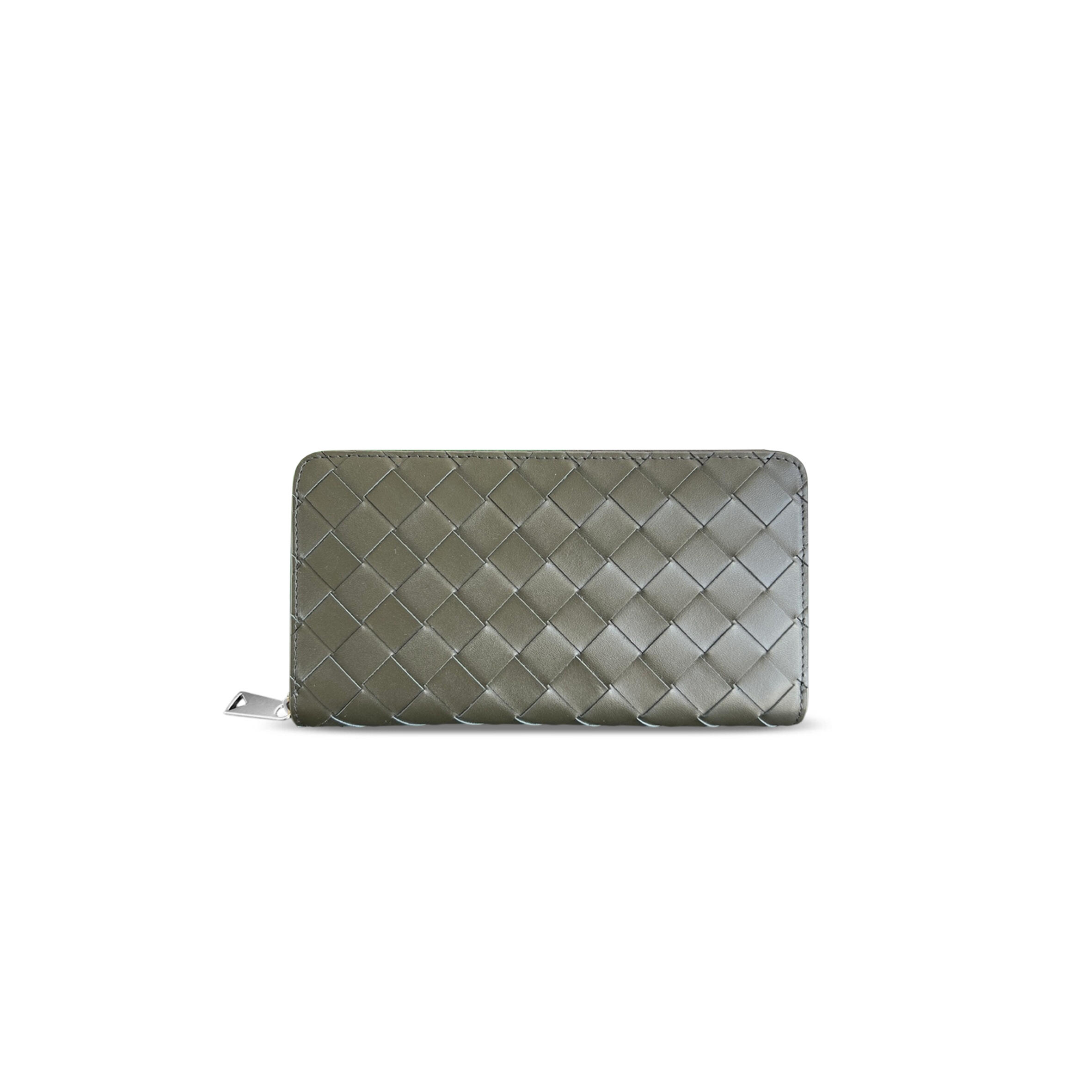 BOTTEGA VENETA INTRECCIATO ZIP-AROUND WALLET KAKI FONDANT 593217 (19*10*2cm)